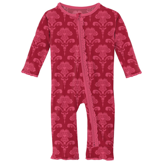 Kickee Pants Girl Muffin Ruffle Coverall w/2way zipper Crimson Damask