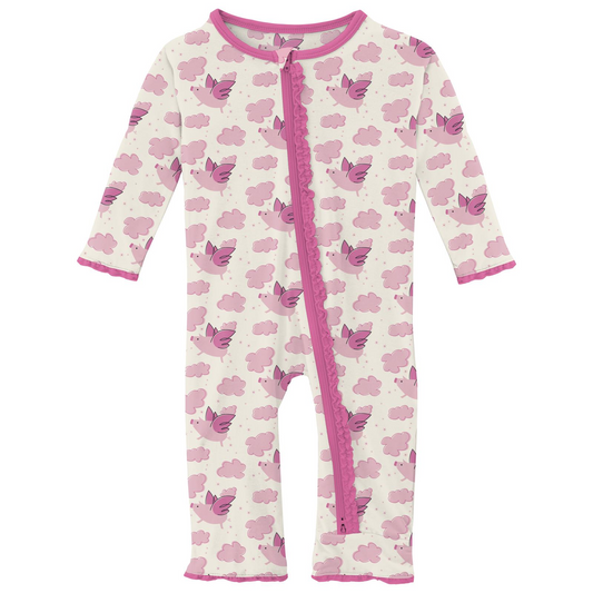 Kickee Pants Ruffle Coverall Natural Flying Pigs