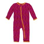 Kickee Pants Girl Coverall w/Zipper Rhododendron Worms