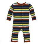 Kickee Pants Boy Coverall w/ Snaps Dark London Stripe