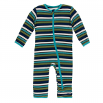 Kickee Pants Boy Coverall w/Zipper Print Botany Grasshopper Stripe