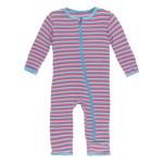 Kickee Pants Girl Coverall w/Zipper Flamingo Anniversary Stripe