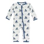 Kickee Pants Boy Coverall w/ Zipper Natural Sailboat