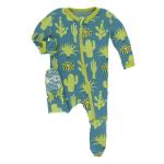 Kickee Pants Boy Footie w/Zipper Seagrass Cactus