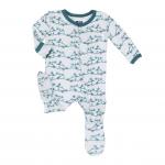 Kickee Pants Boy Footie w/ Snaps Natural Pine Birds