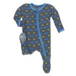 Kickee Pants Boy Footie w/Snaps Stone Tractor