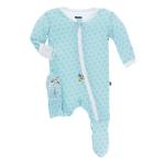 Kickee Pants Boy Footie w/ Zipper Glacier Honeycomb