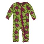 Kickee Pants Girl Ruffle Coverall w/Zipper Pesto Hibiscus