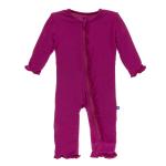 Kickee Pants Girl Ruffle Coverall w/Zipper Solid Berry