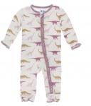 Kickee Pants Girl Ruffle Coverall w/Zipper Natural Sauropods