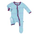 Kickee Pants Girl Ruffle Footie w/ Snaps Glacier Frosted Birch