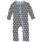 Kickee Pants Boy Coverall w/2way Zipper Pewter Furry Friends