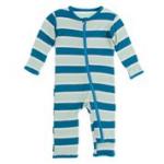 Kickee Pants Boy Coverall w/ Zipper Seaside Cafe Stripe