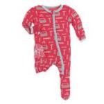 Kickee Pants Boy Footie w/Zipper Flag Red Construction