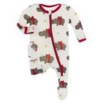 Kickee Pants Boy Footie w/Zipper Natural Christmas Hippo