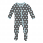 Kickee Pants Boy Footie w/Zipper Pewter Furry Friends