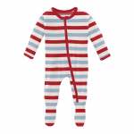 Kickee Pants Boy Footie w/Zipper Anniversary Balloon Stripe