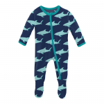 Kickee Pants Boy Footie w/Zipper Flag Blue Sharky