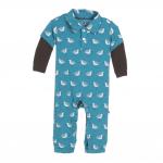 Kickee Pants L/S Polo Romper Bay Sandpiper