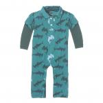 Kickee Pants L/S Polo Romper Lagoon Hammerhead