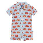 Kickee Pants S/S Polo Romper Pond Camper