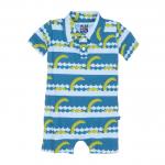 Kickee Pants S/S Polo Romper Sea Monster