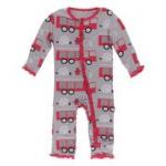 Kickee Pants Girl Ruffle Coverall w/Zipper Feather Firefighter