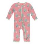 Kickee Pants Girl Ruffle Coverall w/Zipper Strawberry Milk