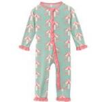 Kickee Pants Girl Ruffle Coverall w/Zipper Pistachio Carousel