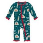 Kickee Pants Girl Ruffle Coverall w/ Zipper Oasis Medicine