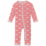 Kickee Pants Girl Ruffle Coverall w/Zipper Strawberry Narwhal