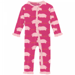 Kickee Pants Girl Ruffle Coverall w/Zipper Calypso Hippo