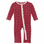 Kickee Pants Girl Ruffle Coverall w/Zipper Crimson Penguins