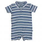 Kickee Pants S/S Polo Romper Fishing Stripe