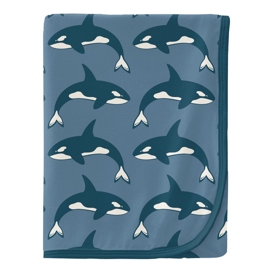 Kickee Pants Swaddle Blanket Parisian Blue Orca