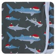 Kickee Pants Swaddle Blanket Pewter Santa Sharks