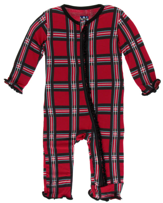 Kickee Pants Girl Ruffle Coverall w/Zipper Christmas Plaid 2019