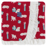 Kickee Pants Stroller Blanket Ruffle Crimson Puppies and Presents