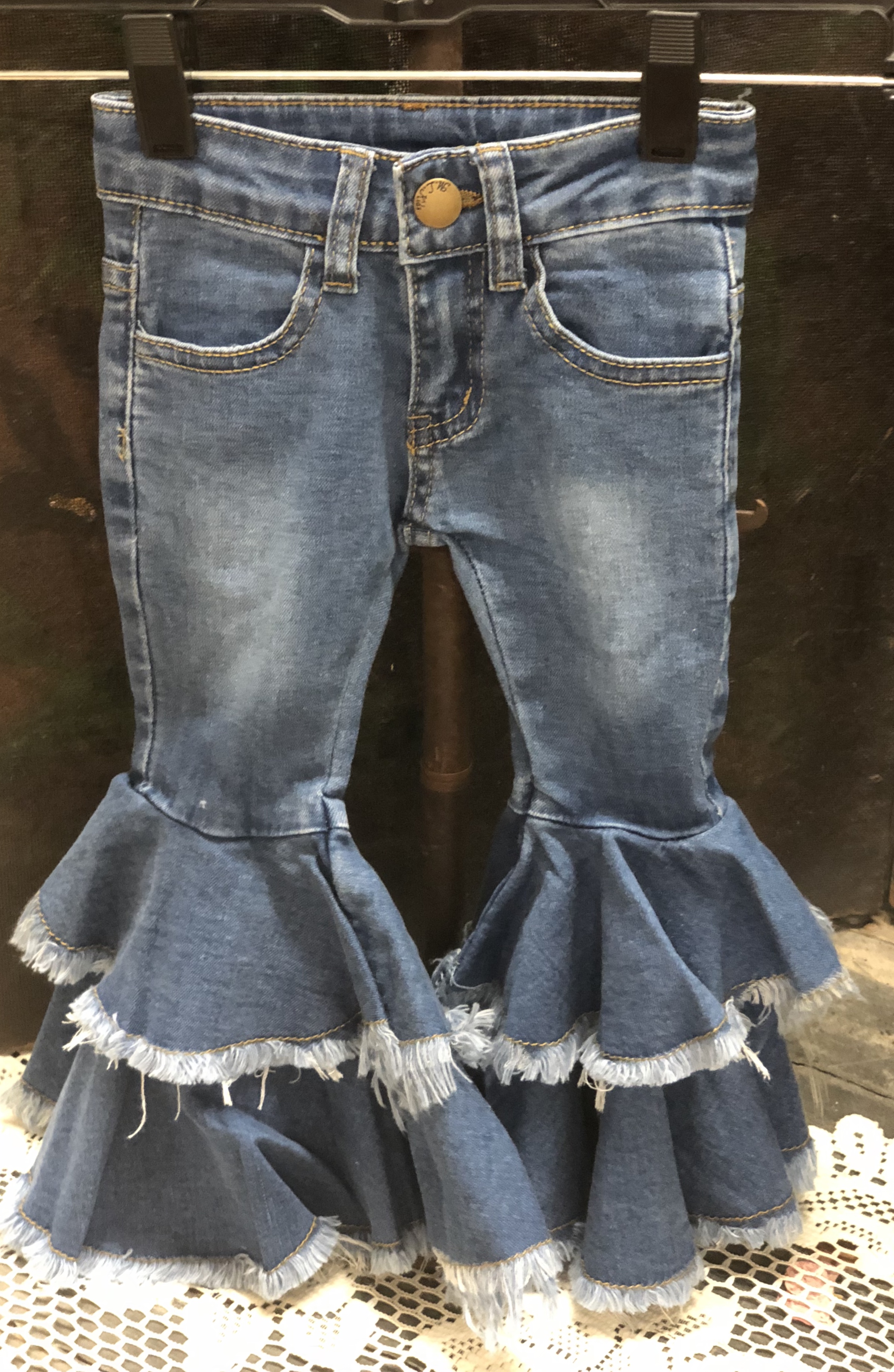 Ml Kids Double Ruffle Bell Bottom Jeans # FP0012 Light ( Size 6m- size 7):  Hoffman House Boutique