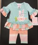 Bonnie Baby 2 pc Aqua Shirt w/White Applique Rabbit and Sorbet Stripe Shorts R07904-PT Aqu