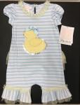 Bonnie Baby Bue Stripe Romper w/appique Yellow Duck R-12376-CS Blue