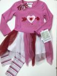 Bonnie Jean 2 Pc Be Mine tulle edge w/grey-pink strip legging R02500-PL