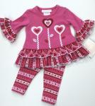 Bonnie Jean 2 pc Pink applique hearts red heart ruffles w/ Pink and red heart legging R09138-PT