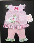 Bonnie Jean 2 pc Pink Check Applique Rabbit # R09021-PS