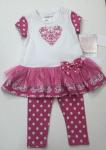 Bonnie Jean 2pc Pink-white embrodiery Heart-Bling w/ pink polka legging R09136-PS
