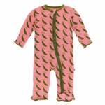 Infant Ruffle Coverall  w/zip Strawberry Sweet Peas