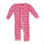 Infant Ruffle Coverall w/snaps Winter Rose Pine Birds