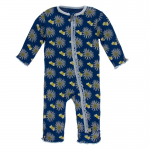 Infant Ruffle Coverall w/zip Navy Cornflower and Bee