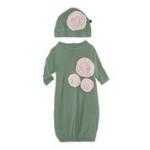 KK Dahlia Flower Layette Gown & Flower Hat Set Lily Pad with Baby Rose