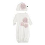 KK Dahlia Flower Layette Gown & Flower Hat Set Natural with Baby Rose